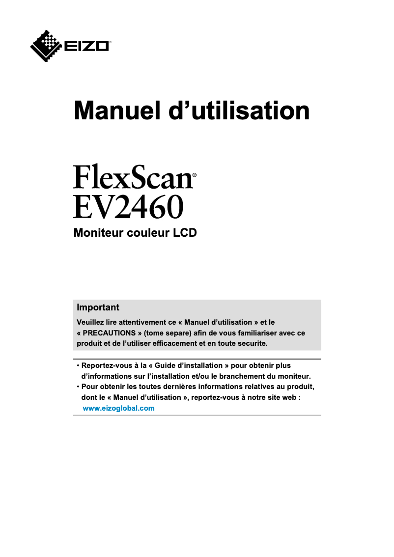 Imagen de la primera página del manual del dispositivo FlexScan EV2460