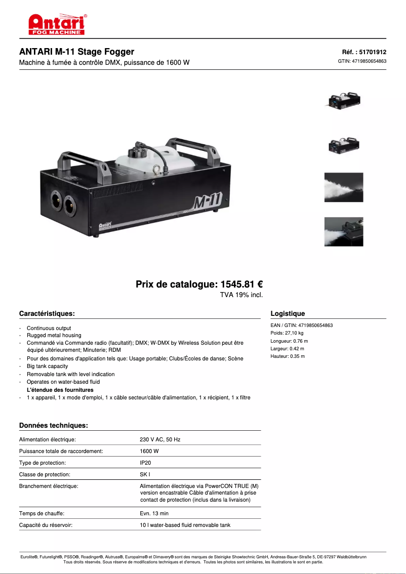 Página 1 del manual Ficha técnica Antari M-11