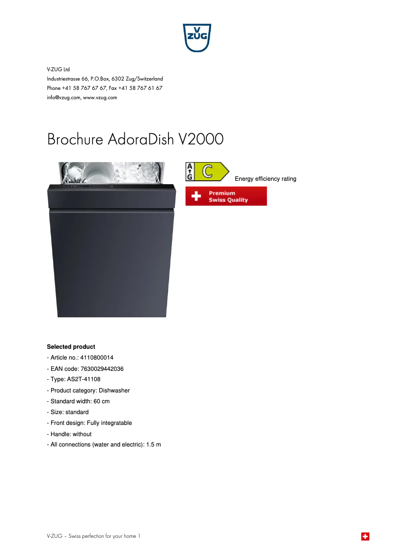 Imagen de la primera página del manual del dispositivo AdoraDish V2000