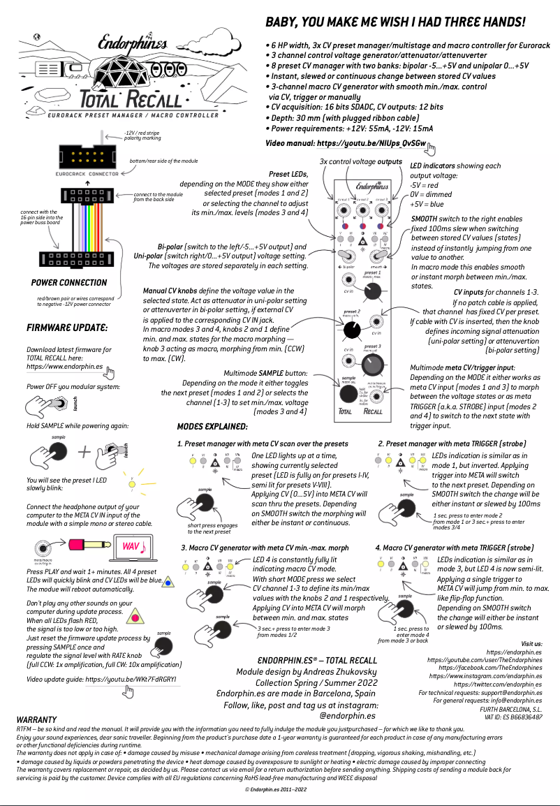 Imagen de la primera página del manual del dispositivo Total Recall