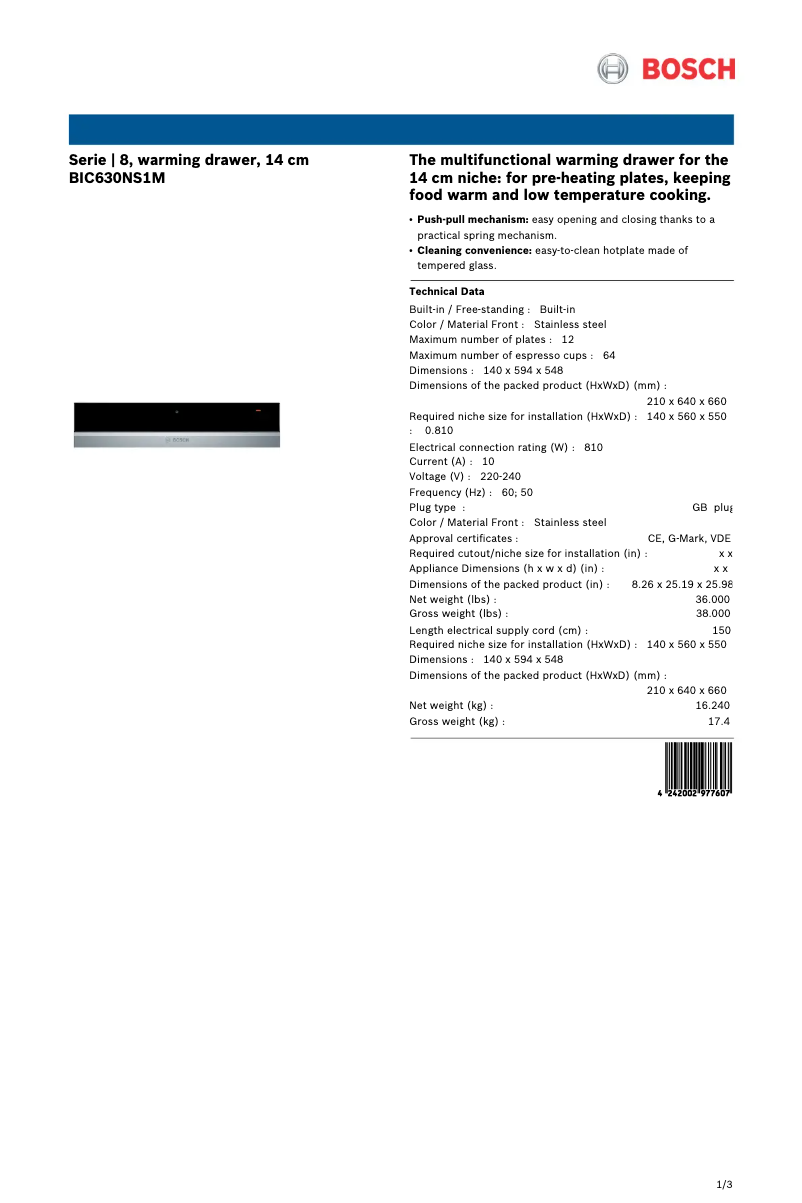 Página 1 del manual Ficha técnica Bosch BIC630NS1M