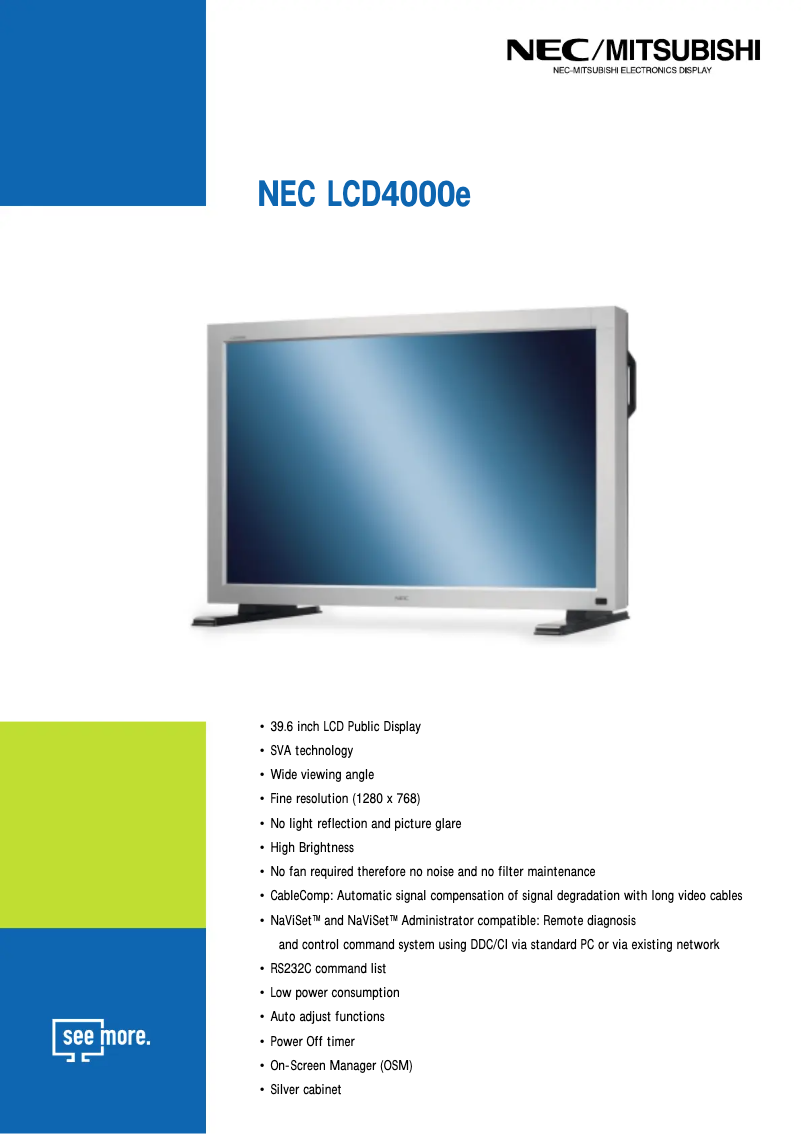 Imagen de la primera página del manual del dispositivo LCD4000e