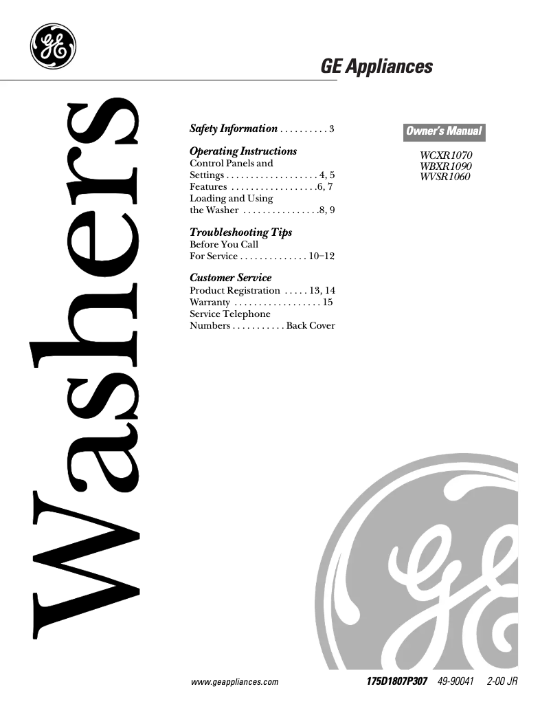 Página 1 del manual Manual de uso y mantenimiento GE WCXR1070AWW