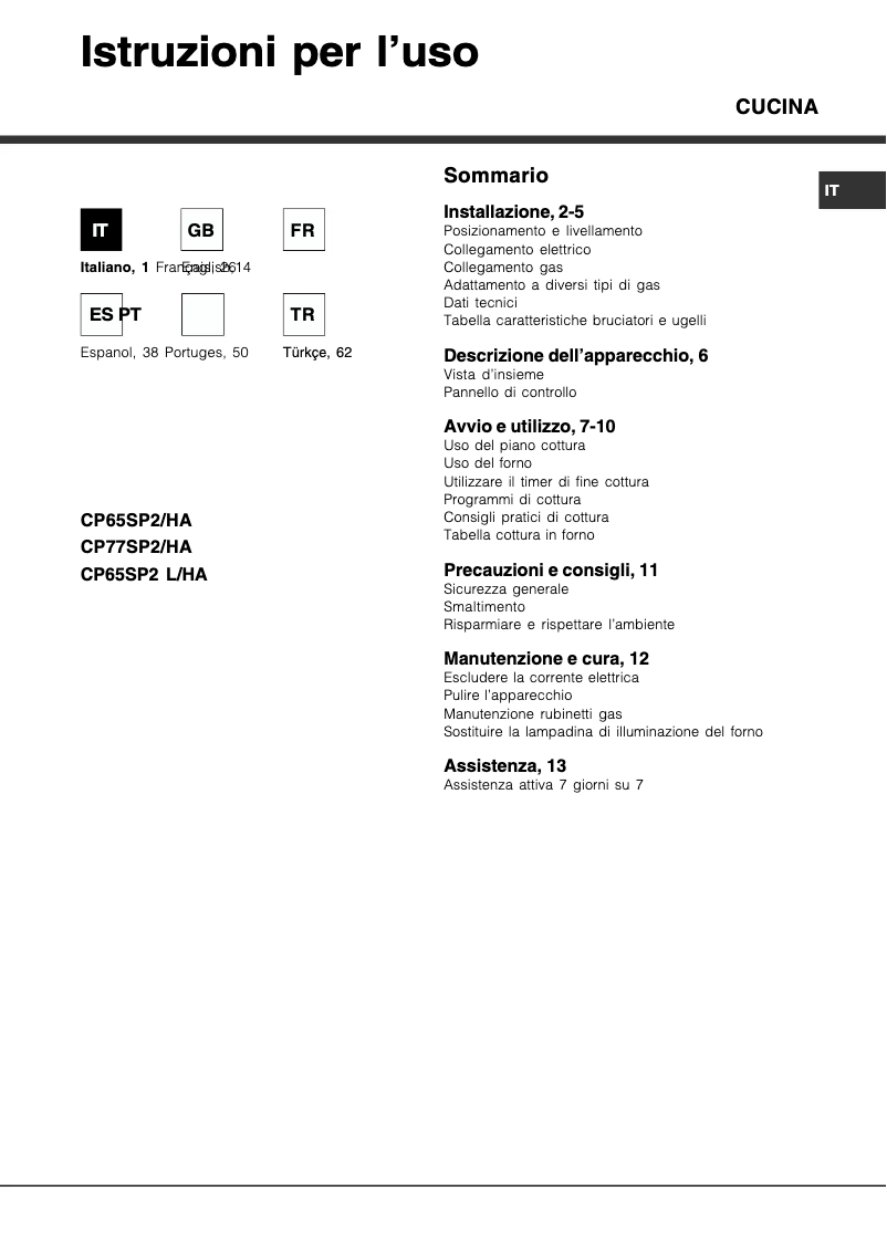 Página 1 del manual Manual de usuario Hotpoint Ariston CP65SP2 /HA S