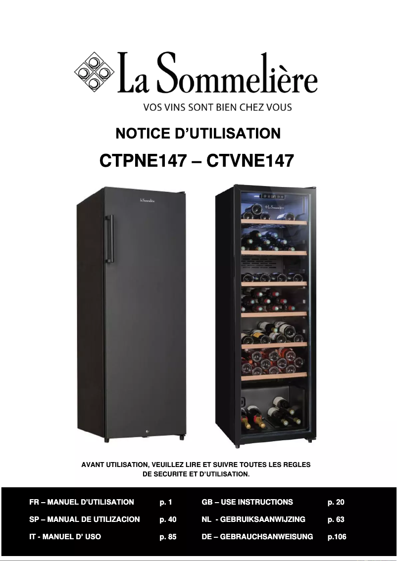Página 1 del manual Manual de usuario La Sommelière CTVNE147
