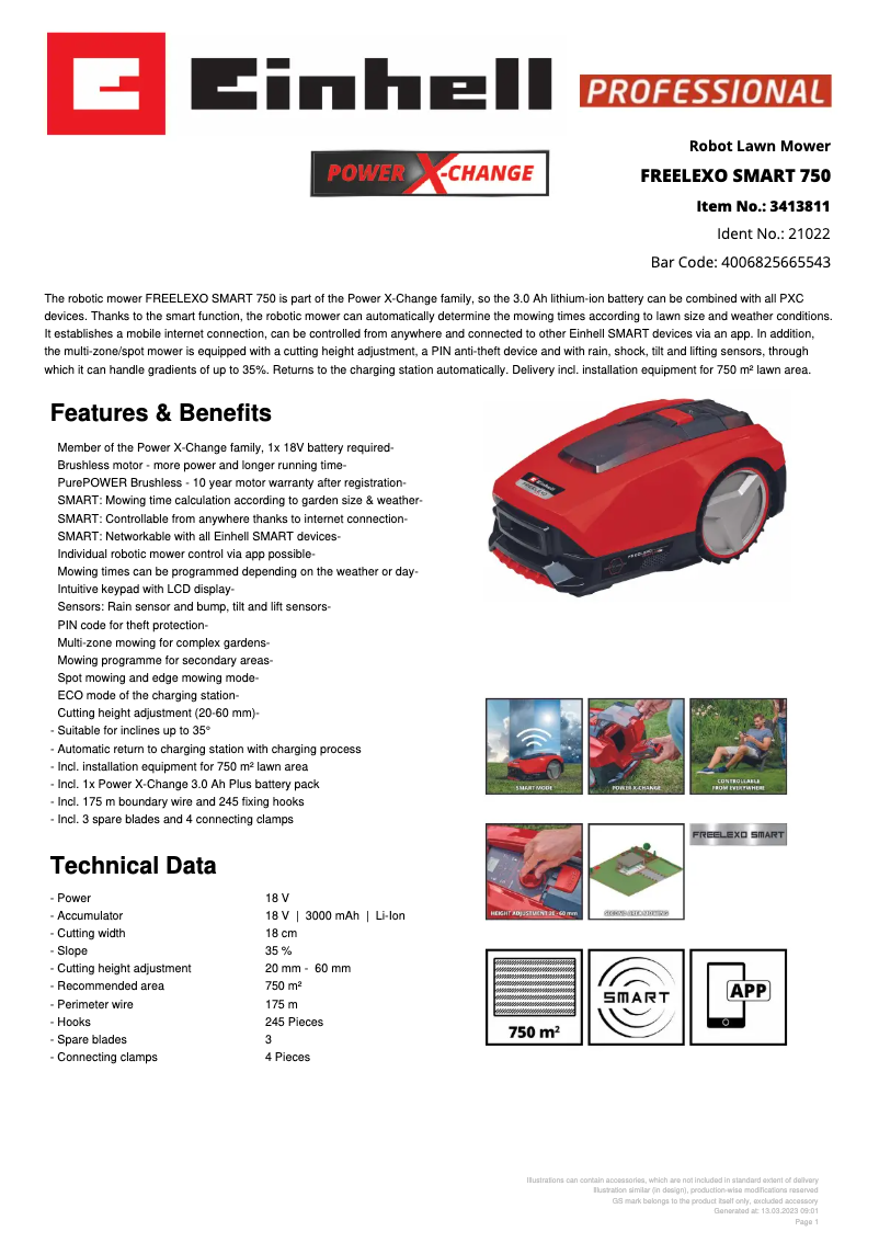 Página nº 1 - Ficha técnica Einhell Freelexo SMART 750 LCD+