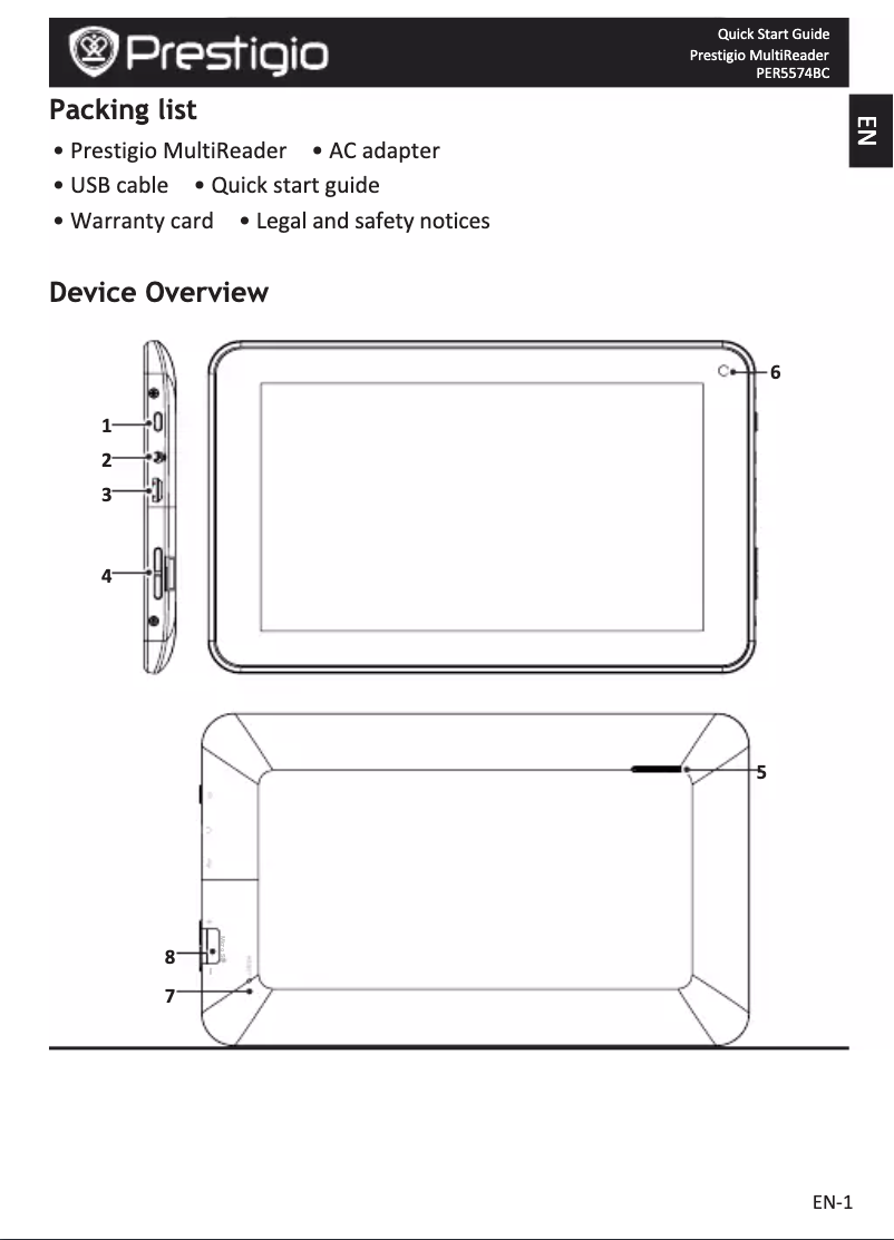 Página 1 del manual Manual de usuario Prestigio MultiReader 5474