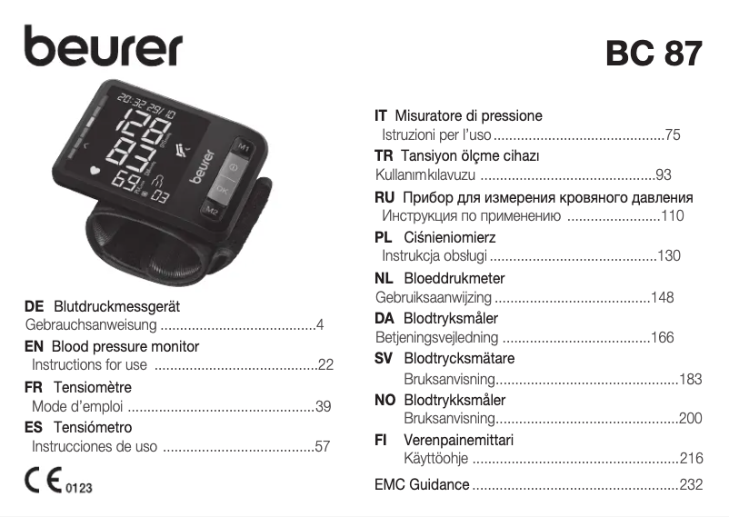 Página 1 del manual Manual de usuario Beurer BC 87