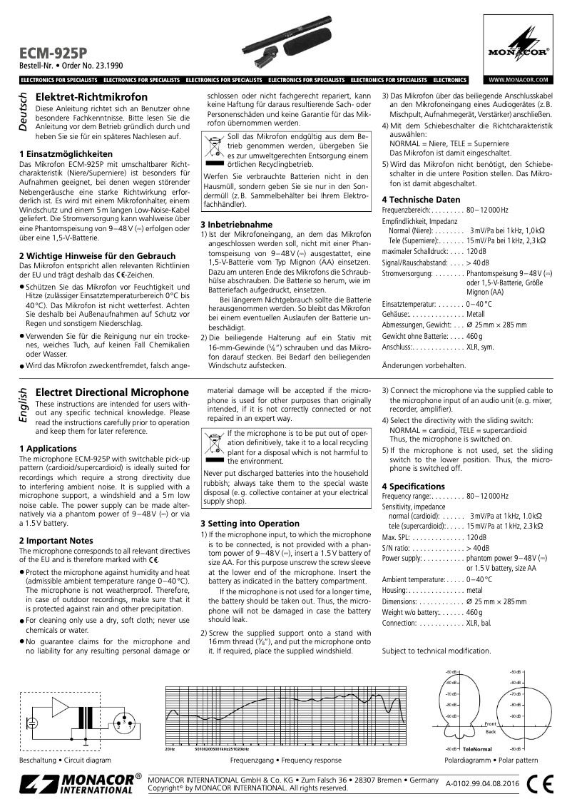 Página 1 del manual Manual de usuario Monacor ECM-925P