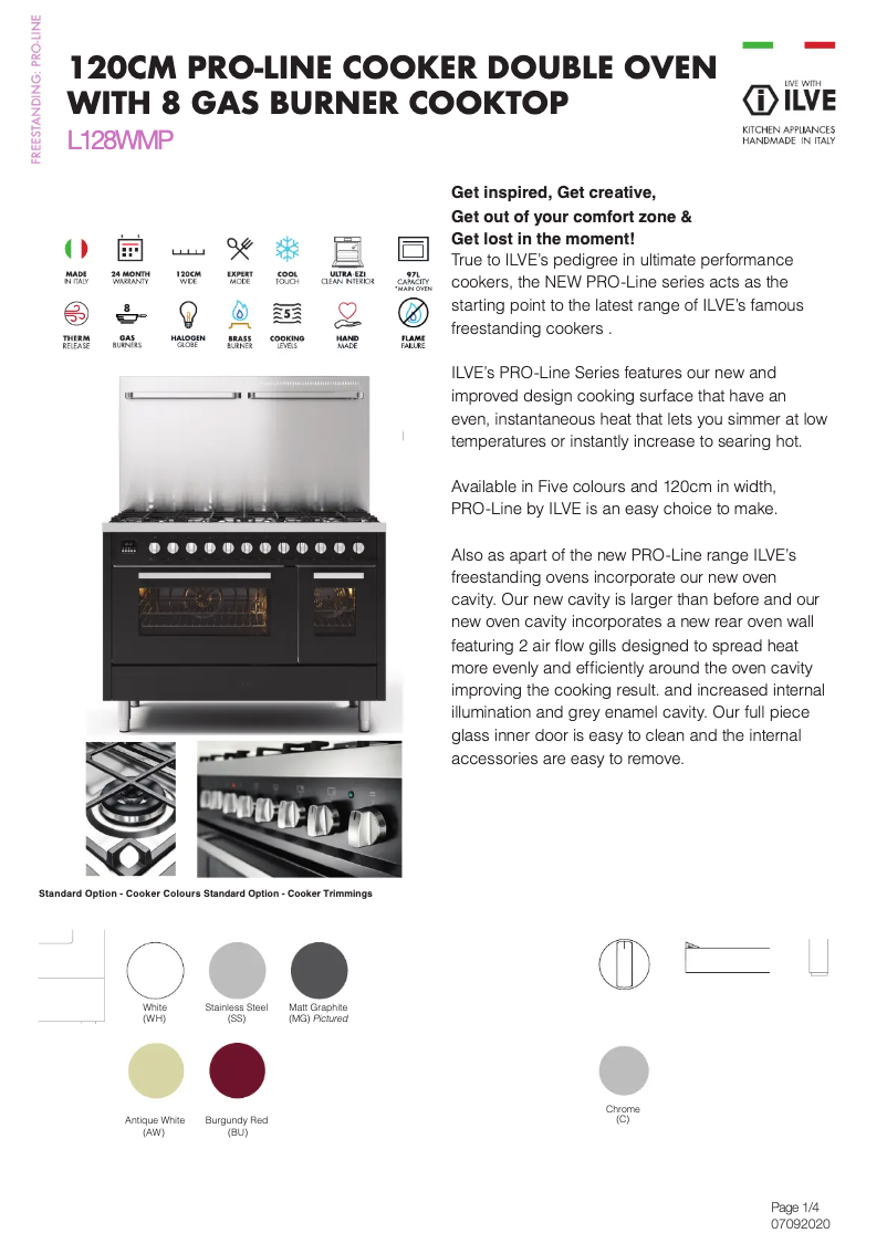 Página 1 del manual Ficha técnica Ilve L128WMP/BU