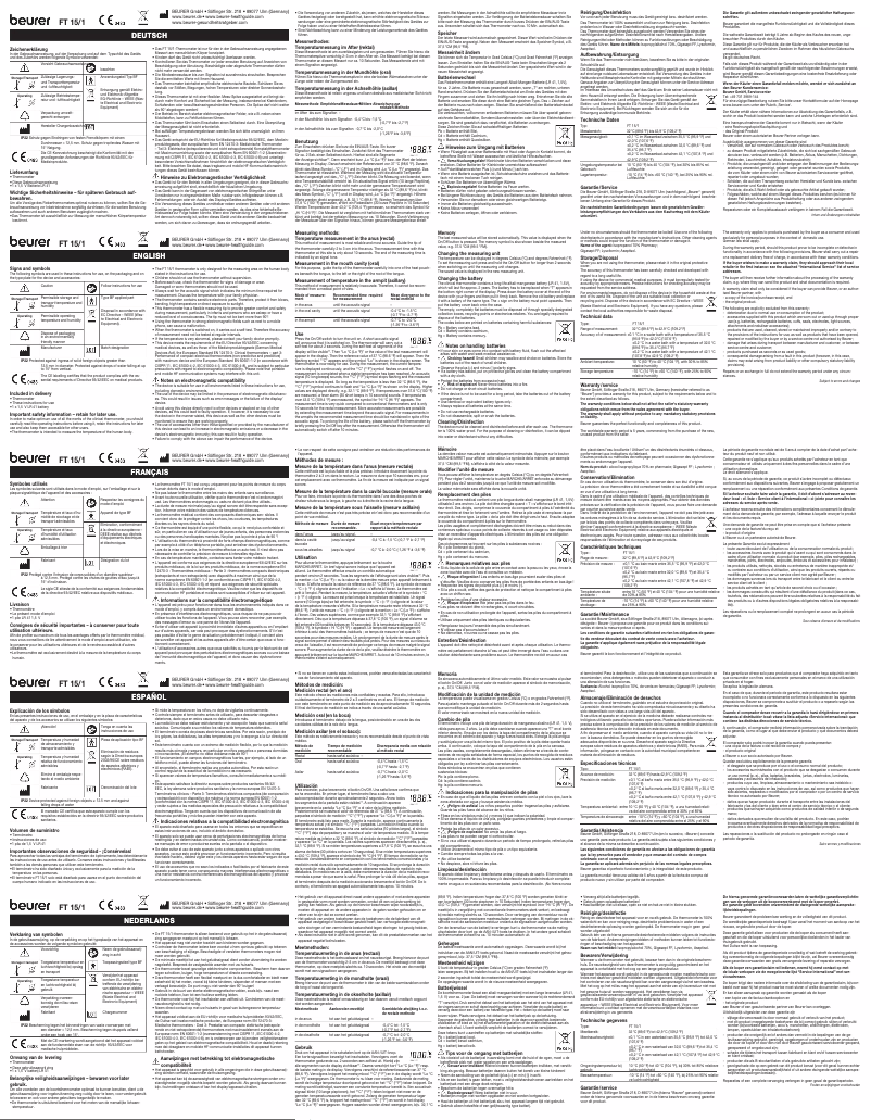 Página 1 del manual Manual de uso y mantenimiento Beurer FT 15/1