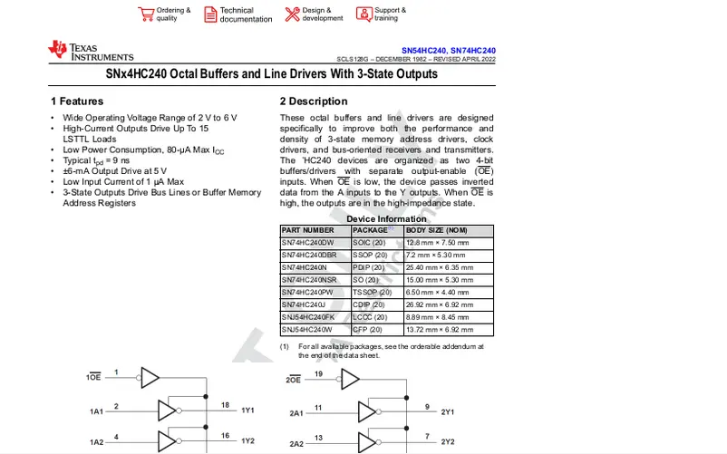 Página 1 del manual Manual de usuario Texas Instruments SN74HC240PWR