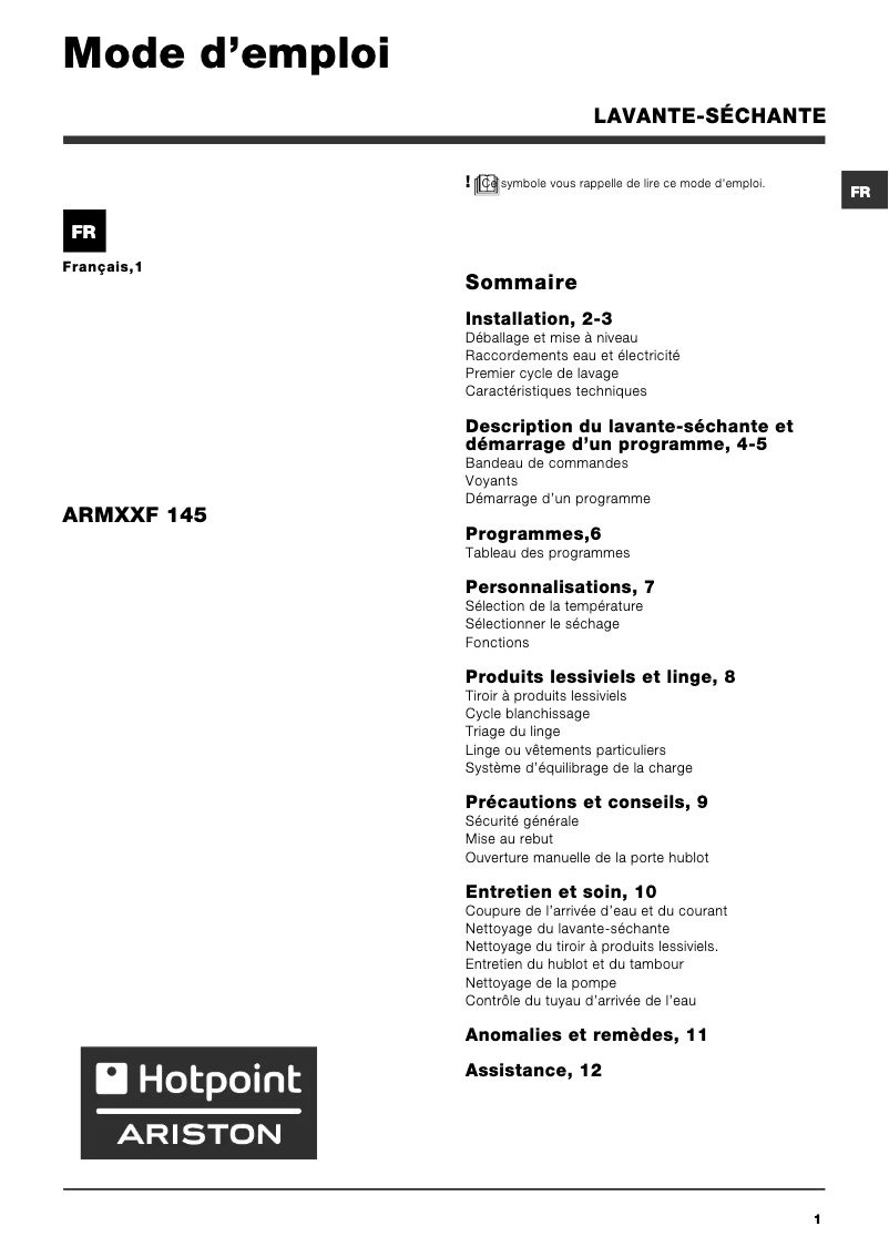 Imagen de la primera página del manual del dispositivo ARMXXF 145 (FR)