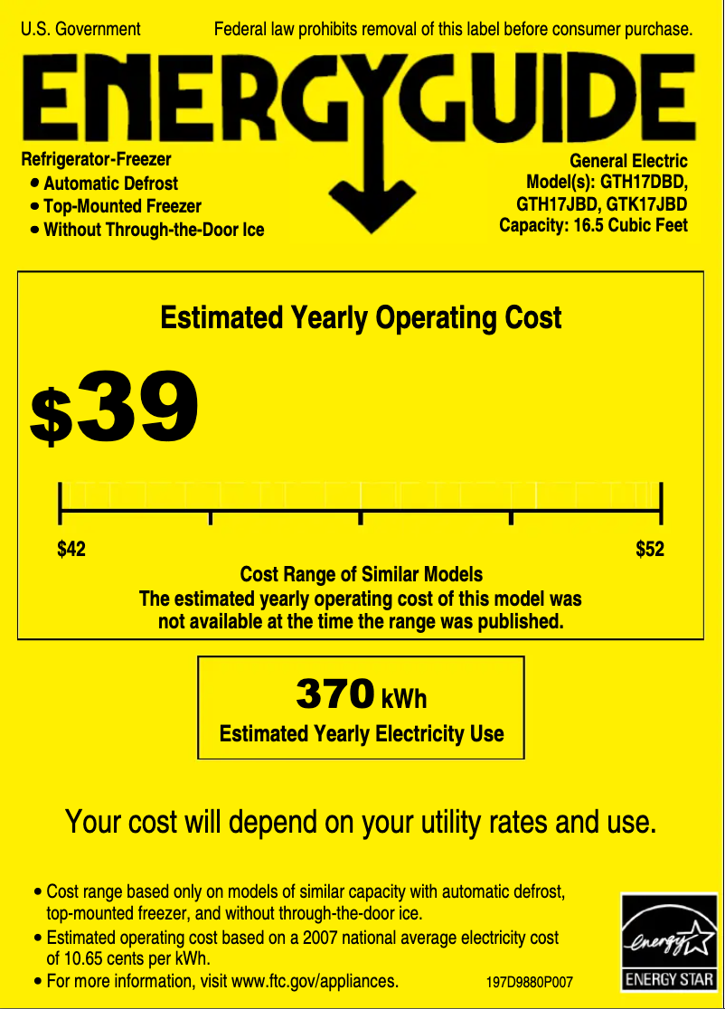 Página 1 del manual Etiqueta energética GE GTK17JBDBS