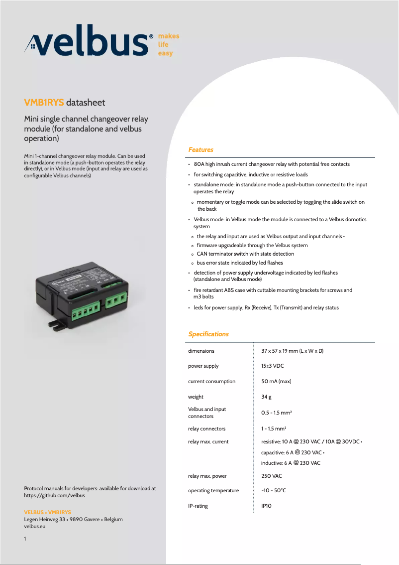 Imagen de la primera página del manual del dispositivo VMB1RYS