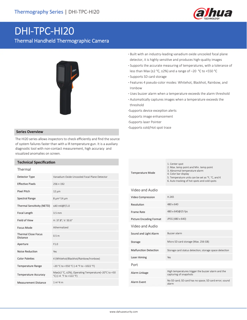 Página 1 del manual Ficha técnica Dahua Technology TPC-HI20