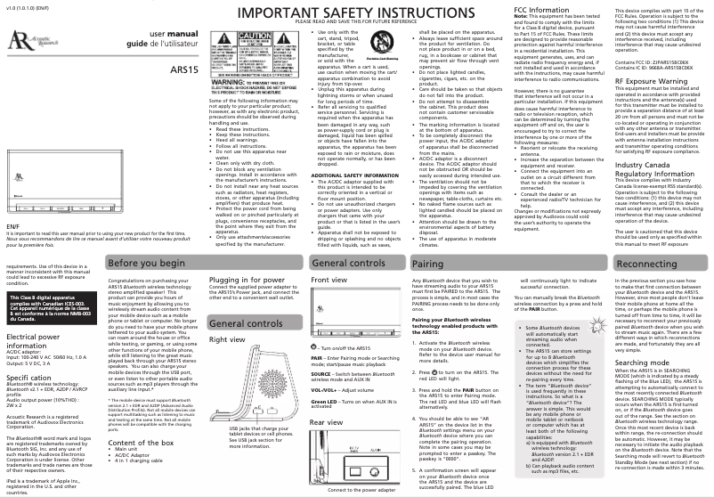 Página 1 del manual Manual de usuario audiovox ARS15