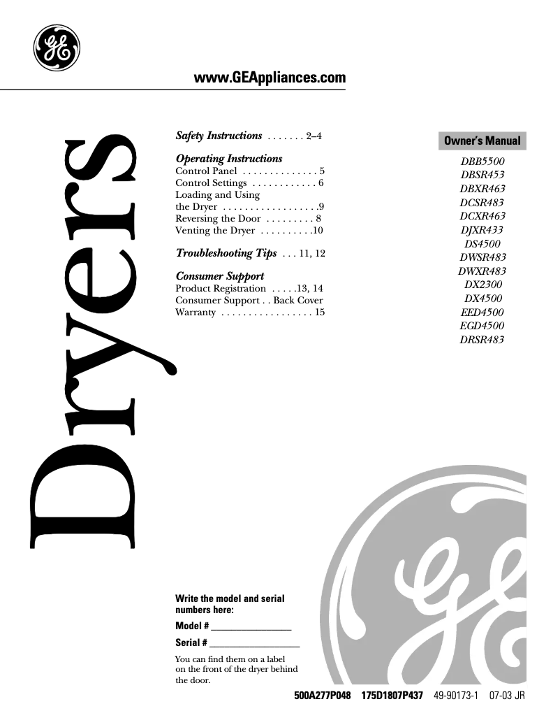 Imagen de la primera página del manual del dispositivo DCSR483GAWW