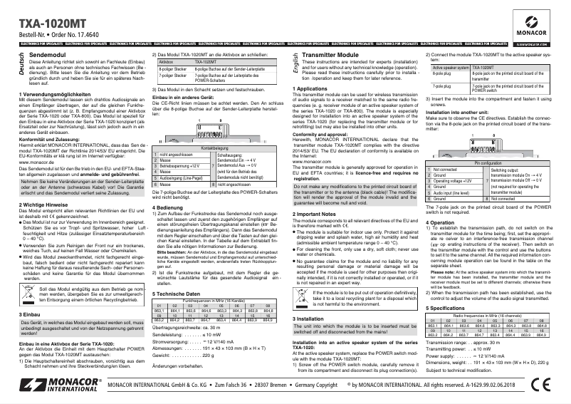 Imagen de la primera página del manual del dispositivo TXA-1020MT