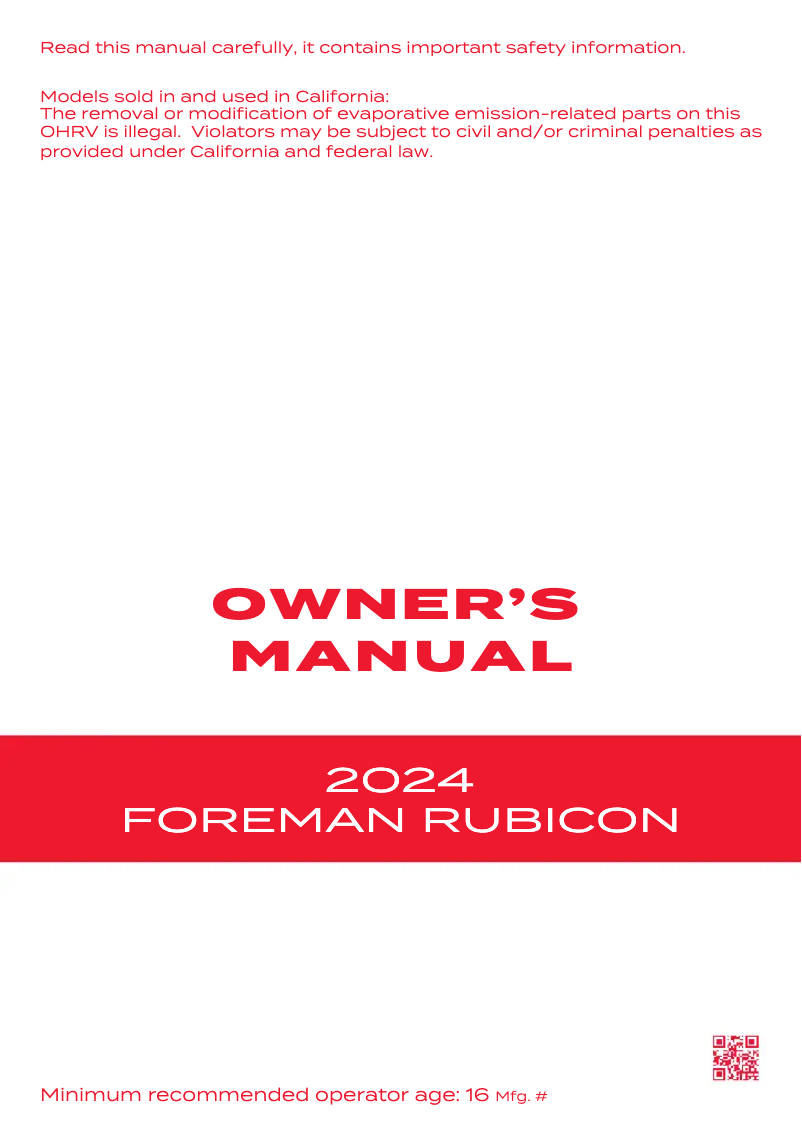 Página 1 del manual Manual de usuario Honda Foreman Rubicon (2024)