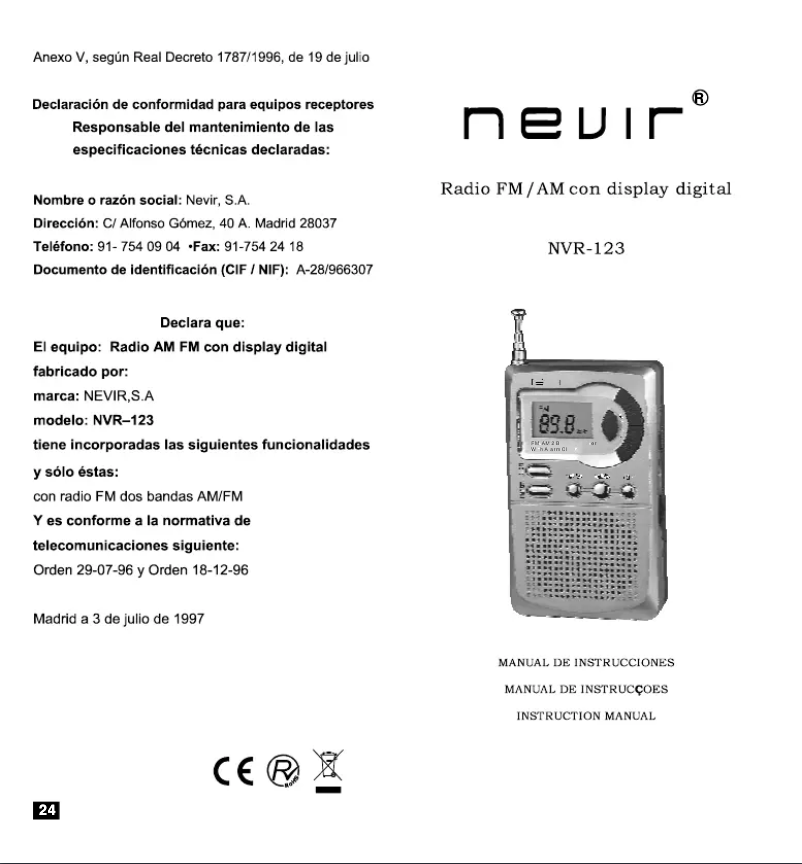 Imagen de la primera página del manual del dispositivo NVR-123