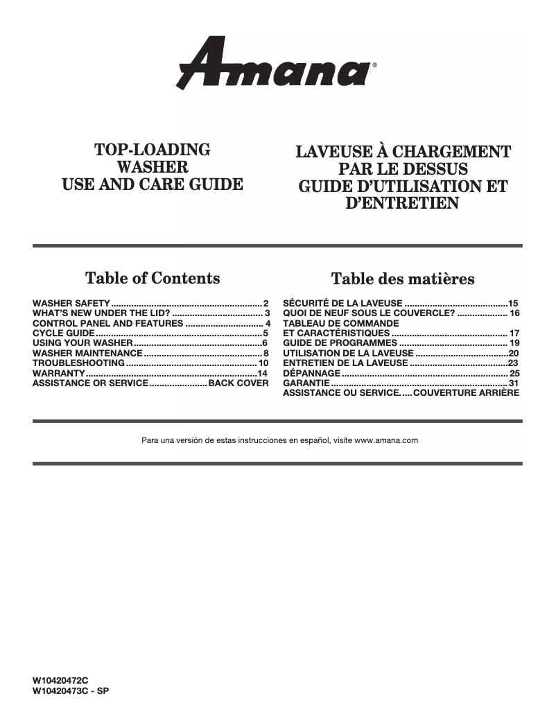 Página 1 del manual Manual de usuario Amana NTW4611BQ