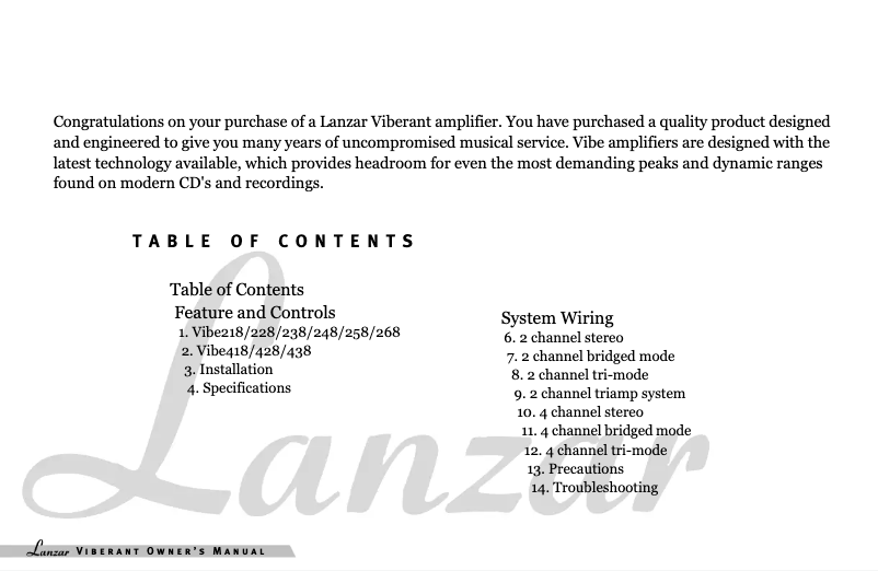 Página 1 del manual Manual de usuario Lanzar VIBE 228