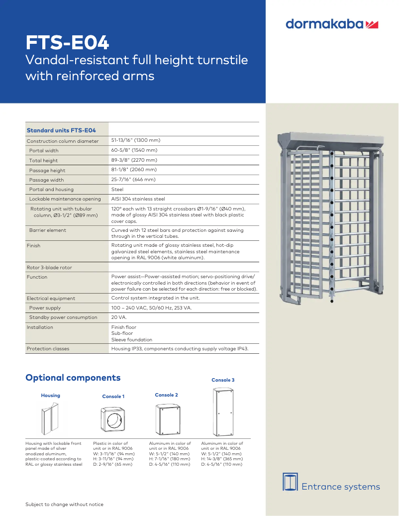 Página 1 del manual Manual de usuario Dormakaba FTS-E04