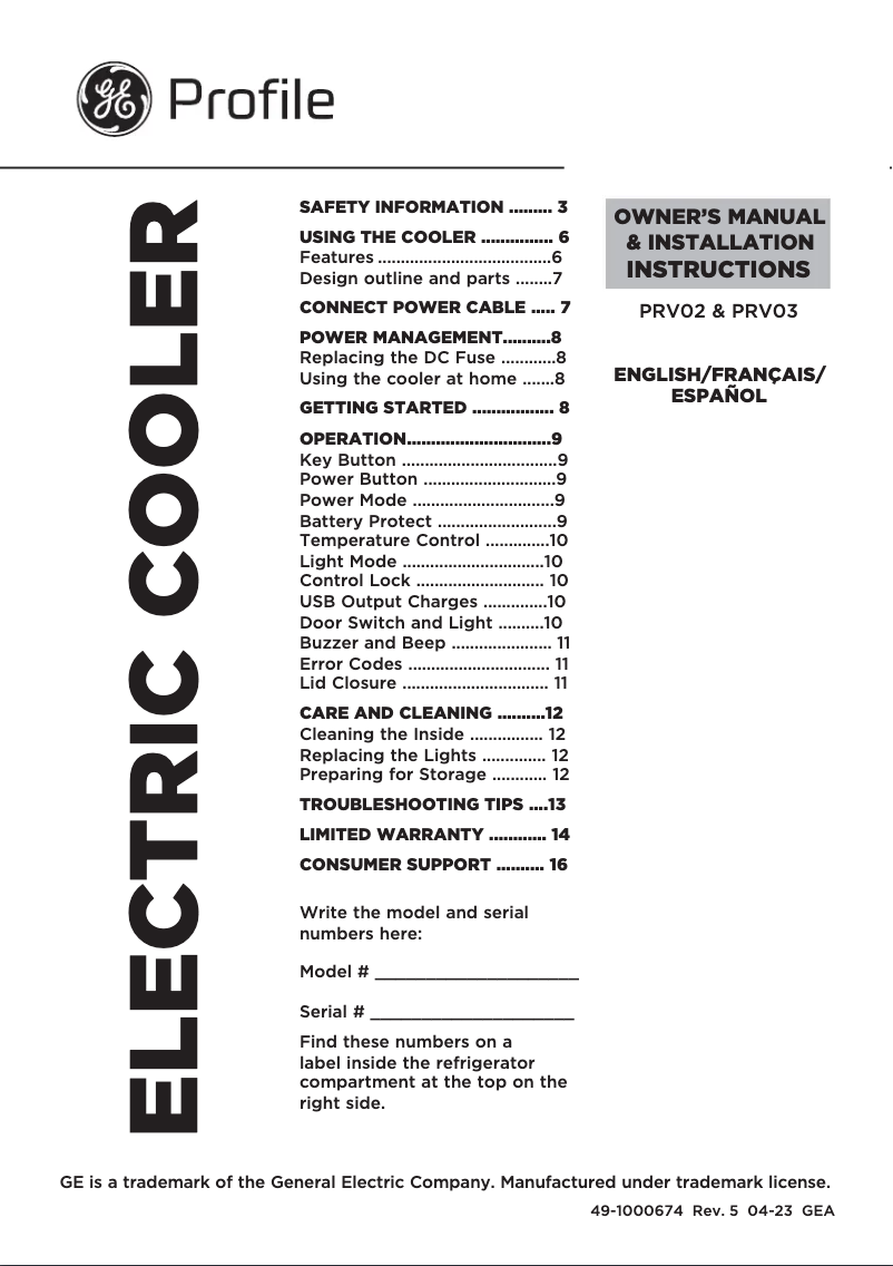 Imagen de la primera página del manual del dispositivo Profile PRV03ATTBB