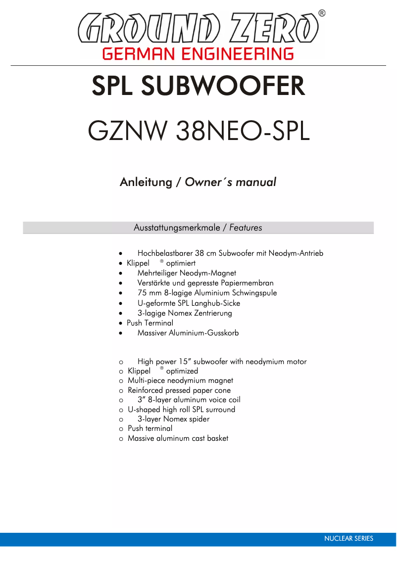 Página 1 del manual Manual de usuario Ground Zero GZNW 38NEO-SPL
