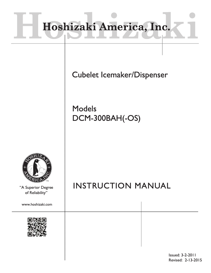 Página 1 del manual Manual de uso y mantenimiento Hoshizaki DCM-300BAH