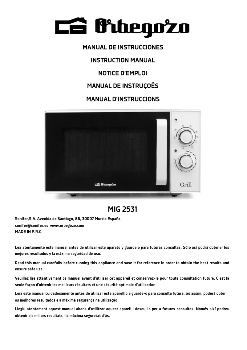 Página 1 del manual Manual de usuario Orbegozo MIG 2531