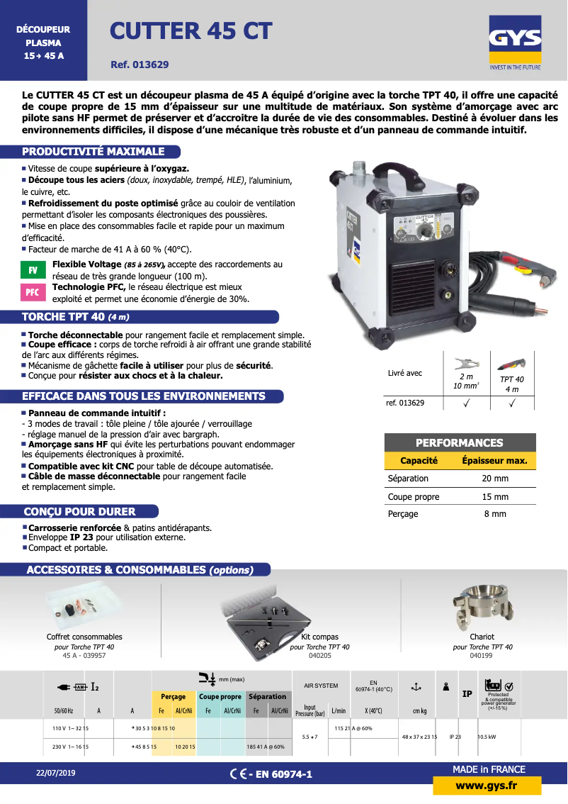 Página 1 del manual Ficha técnica GYS Cutter 45 CT
