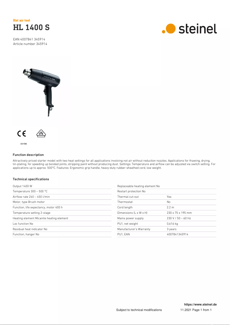 Página nº 1 - Ficha técnica Steinel HL 1400 S