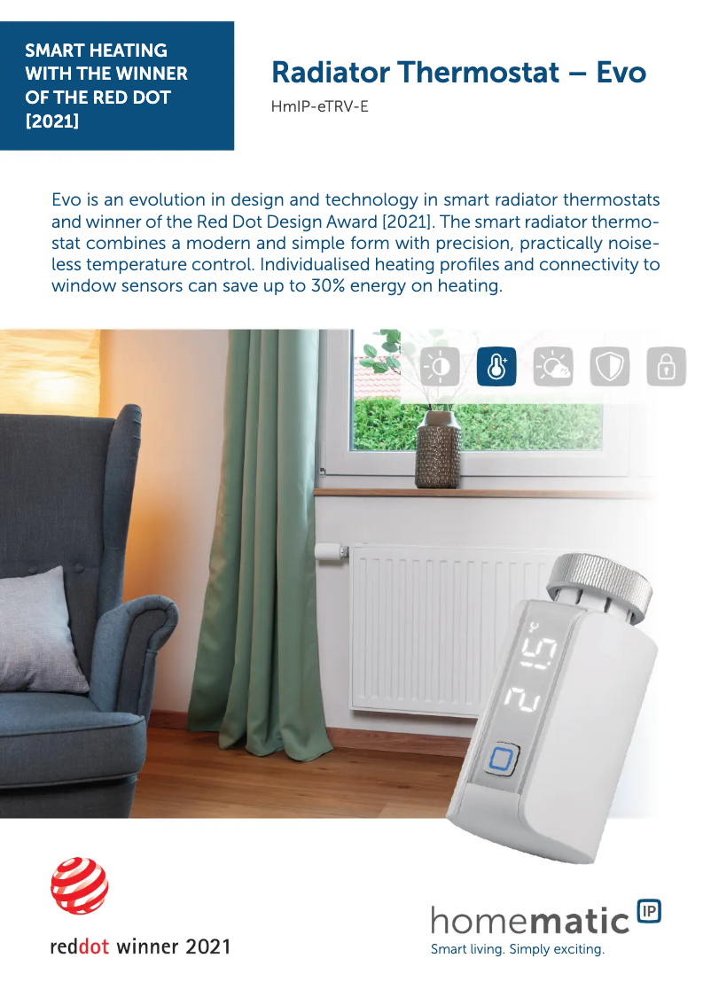 Página 1 del manual Ficha técnica Homematic IP Evo HmIP-eTRV-E