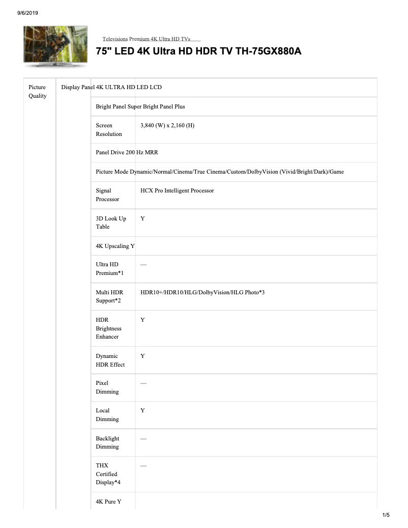 Imagen de la primera página del manual del dispositivo TH-75GX880A