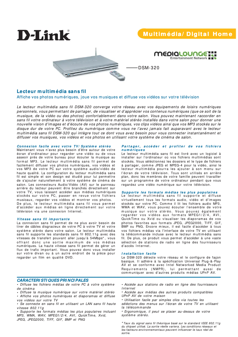 Imagen de la primera página del manual del dispositivo DSM-320