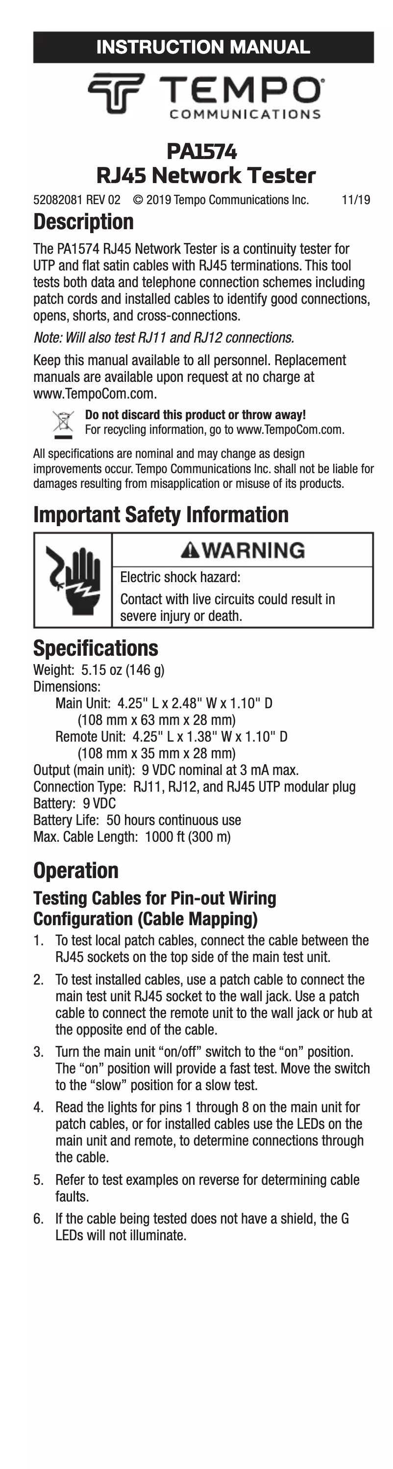 Página 1 del manual Manual de usuario Tempo PA1574