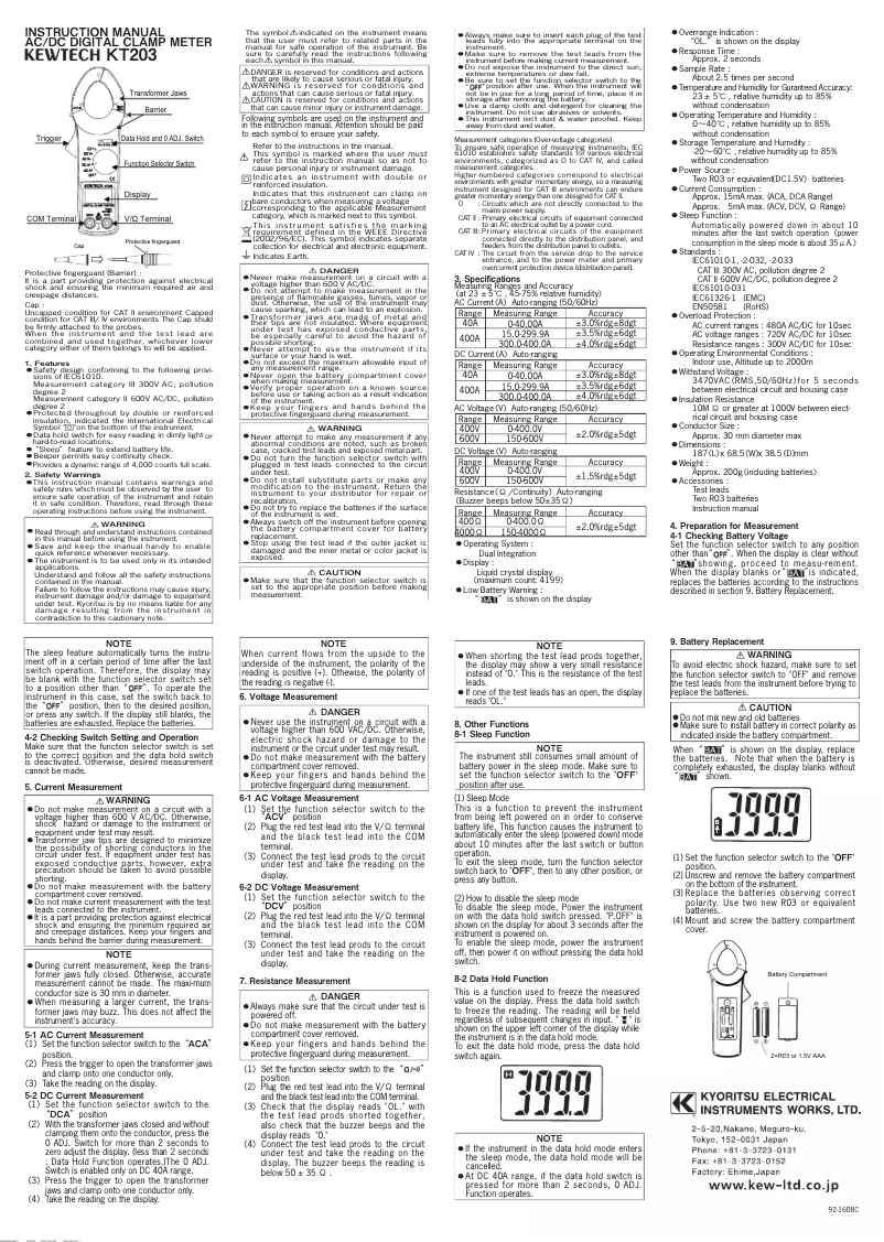 Página 1 del manual Manual de usuario Kyoritsu KT 203