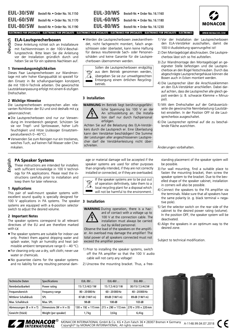 Imagen de la primera página del manual del dispositivo EUL-60/SW