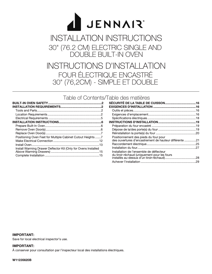 Página nº 1 - Guía de instalación JennAir JJW3430IL