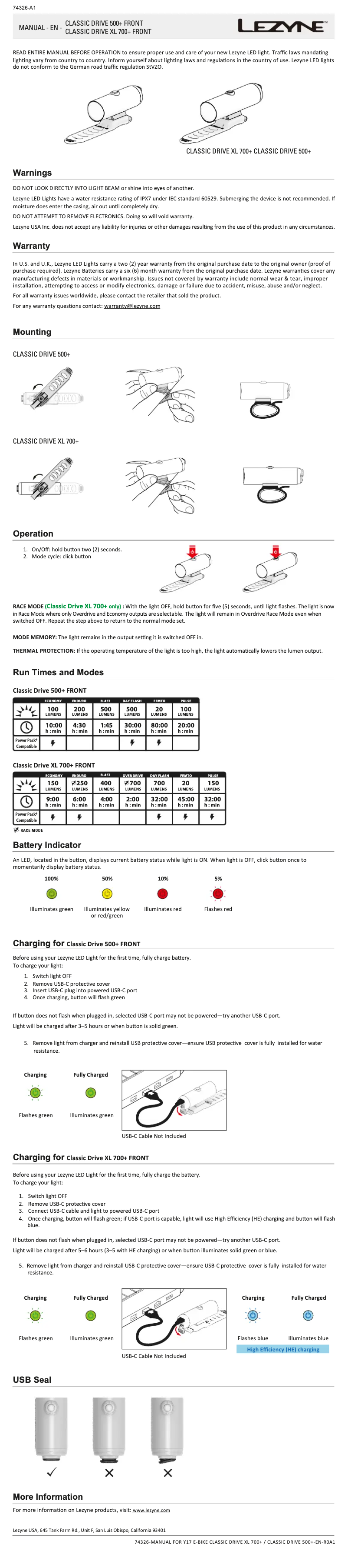 Imagen de la primera página del manual del dispositivo Classic Drive 500+ Front