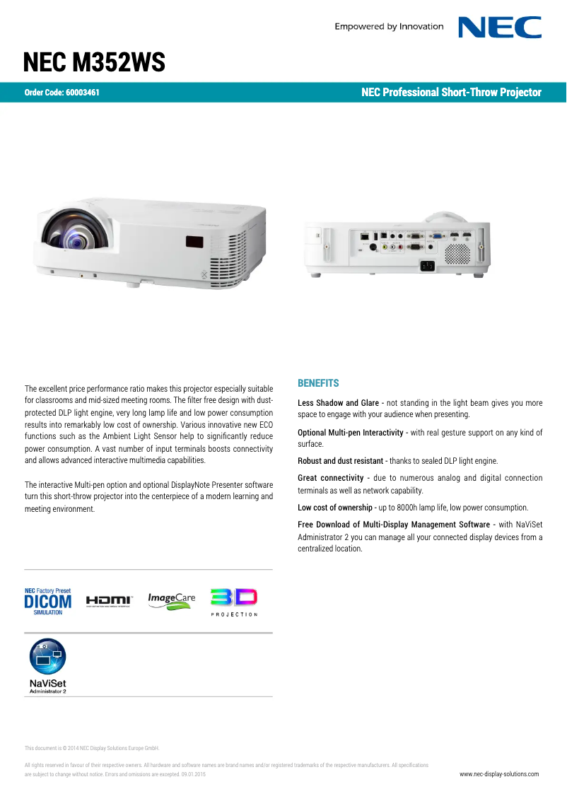 Imagen de la primera página del manual del dispositivo M352WS