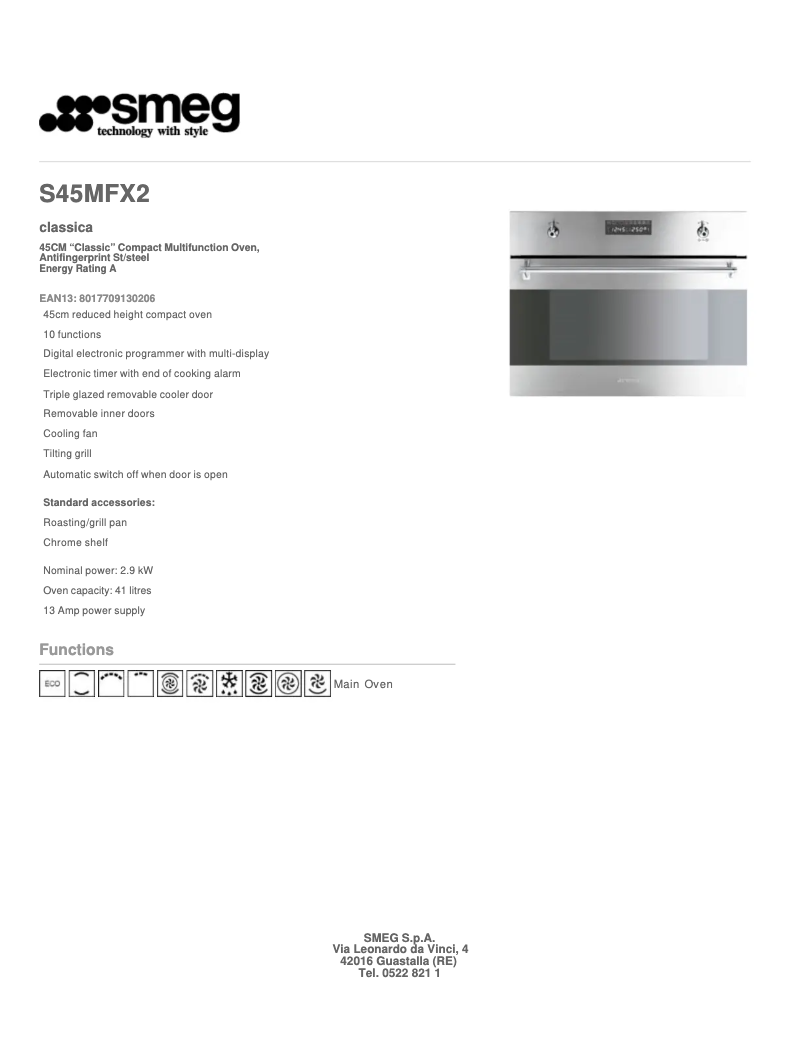 Página 1 del manual Ficha técnica Smeg S45MFX2