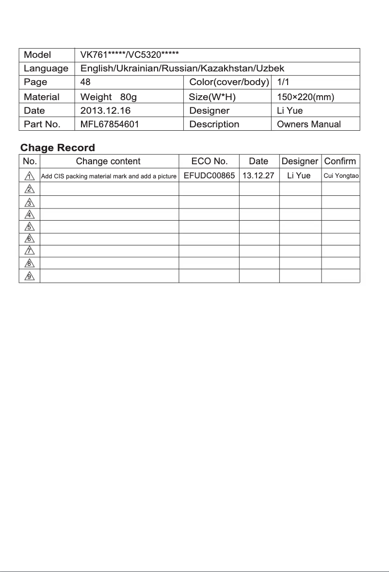 Imagen de la primera página del manual del dispositivo VK76103H