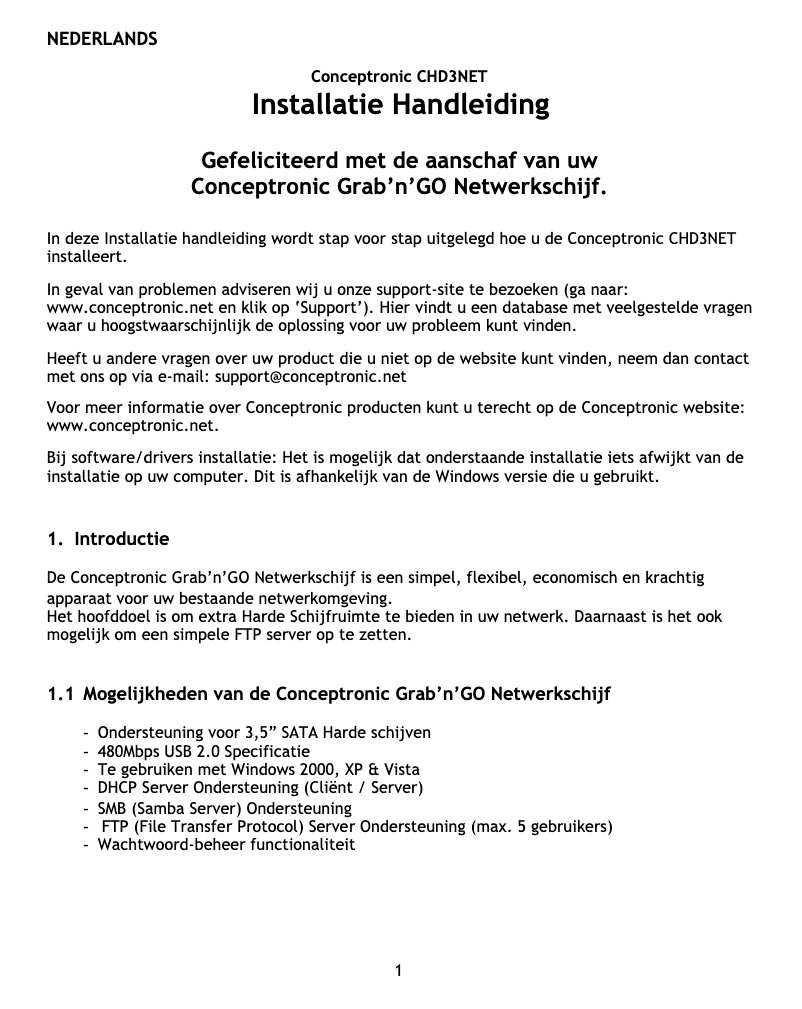 Página nº 1 - Manual de usuario Conceptronic CHD3NET