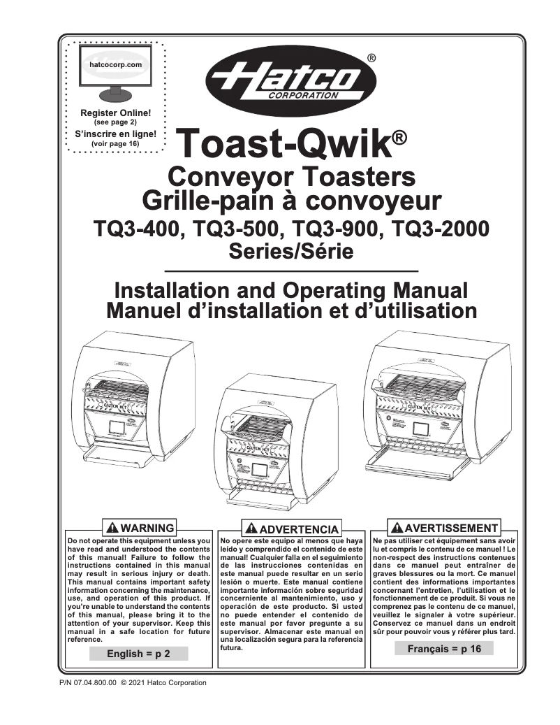 Imagen de la primera página del manual del dispositivo Toast-Qwik TQ3-900H