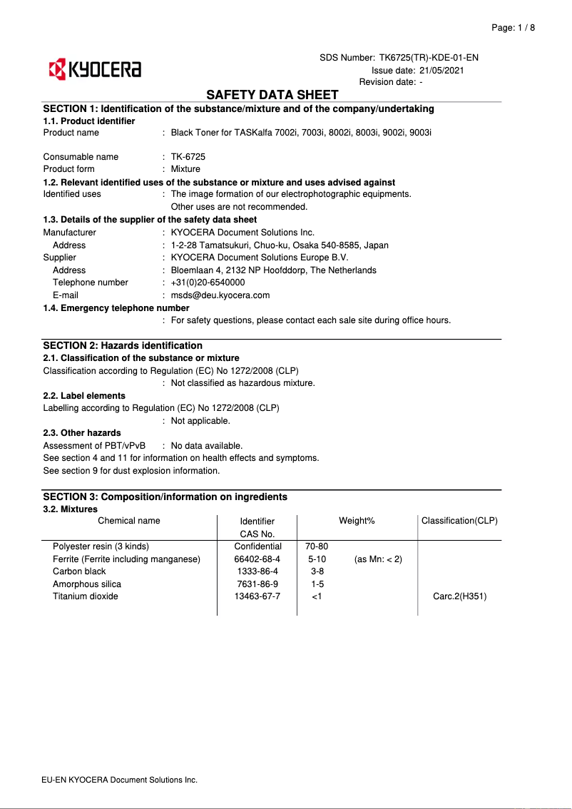 Página nº 1 - Instrucciones de seguridad Kyocera TASKalfa 9003i