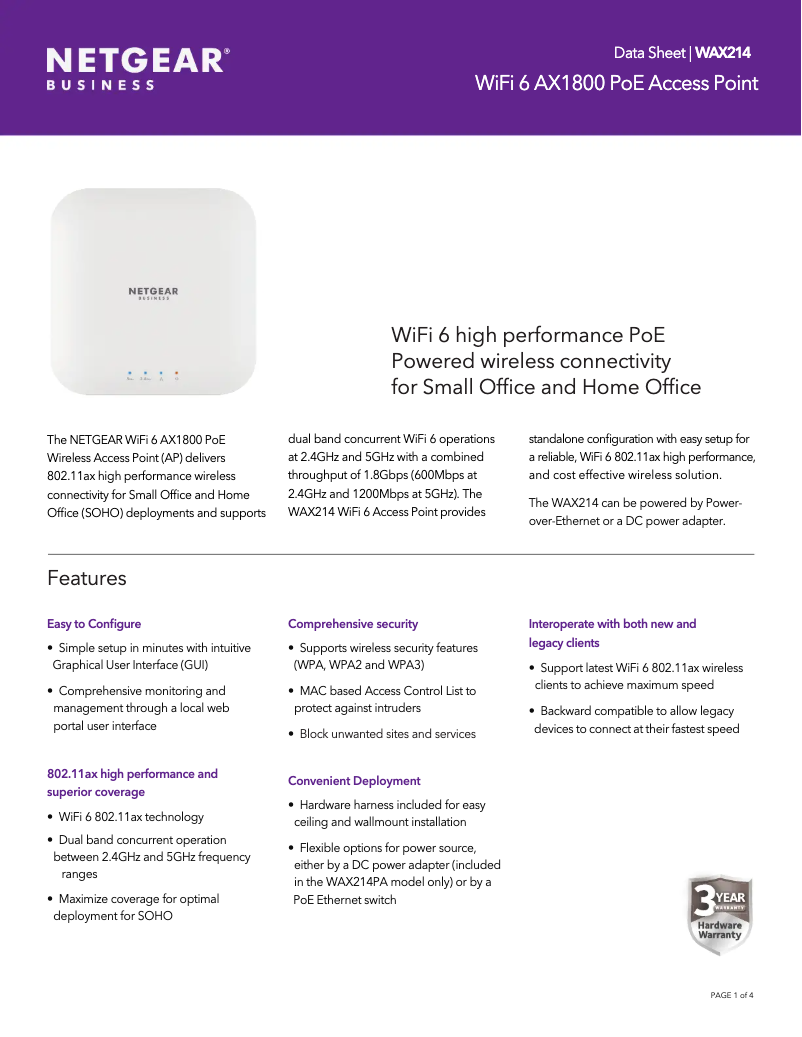 Imagen de la primera página del manual del dispositivo WAX214PA