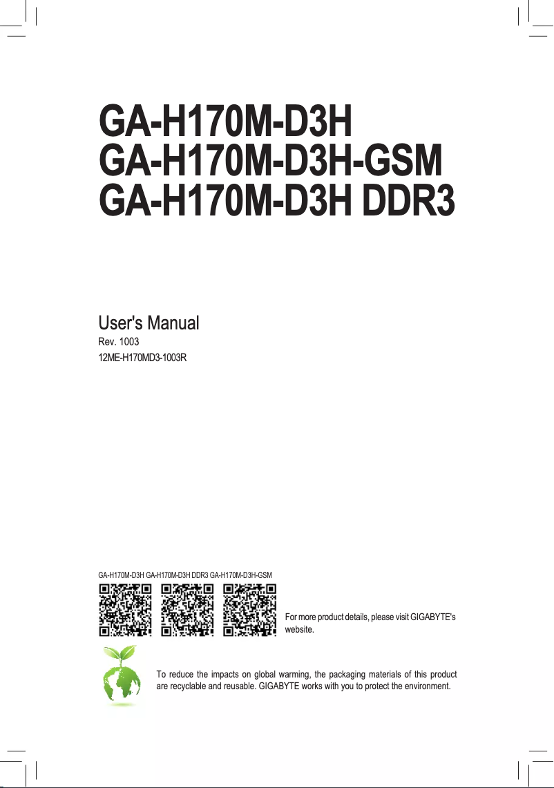 Página 1 del manual Manual de usuario Gigabyte GA-H170M-D3H-GSM